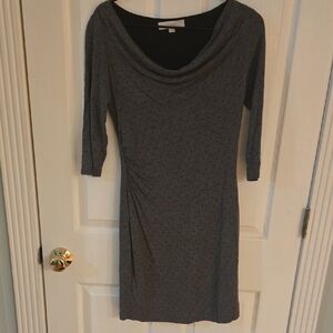 LOFT Gray Cowl-Neck Midi Dress with Side Ruching